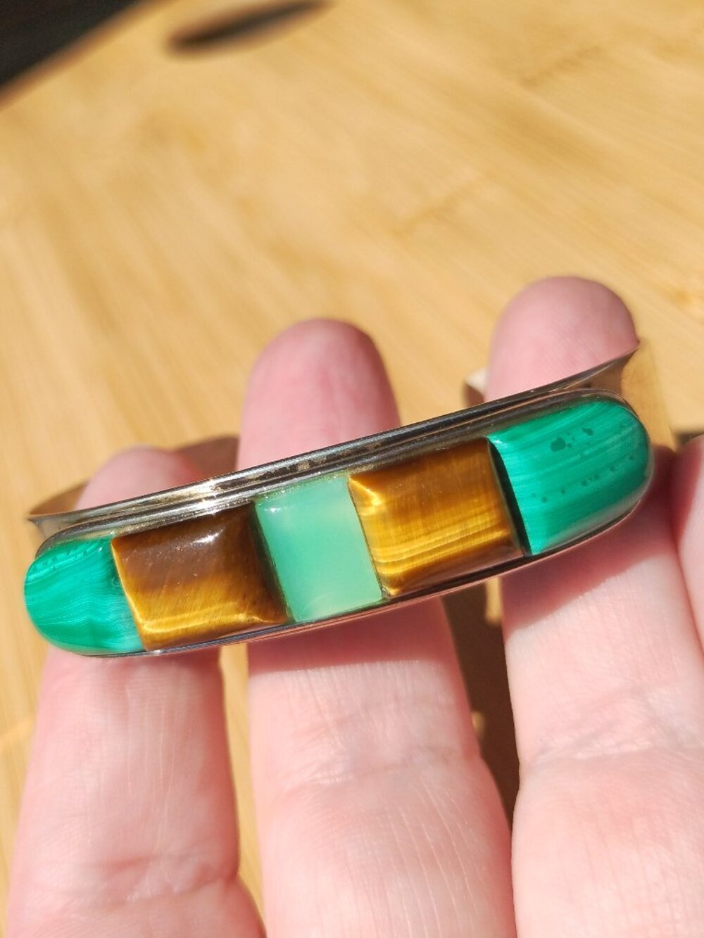 Jay King DTR multi Stone Malachite Jade 925 Sterling Silver cuff bracelet - Picture 2 of 6